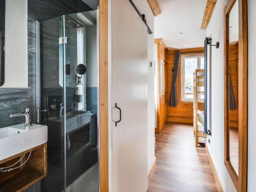 a bathroom with a sink and a shower at Appartement Morzine, 3 pièces, 6 personnes - FR-1-684-65 in Morzine