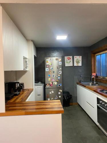 康康的住宿－Hermosa Parcela en Concón，厨房配有带磁铁的冰箱