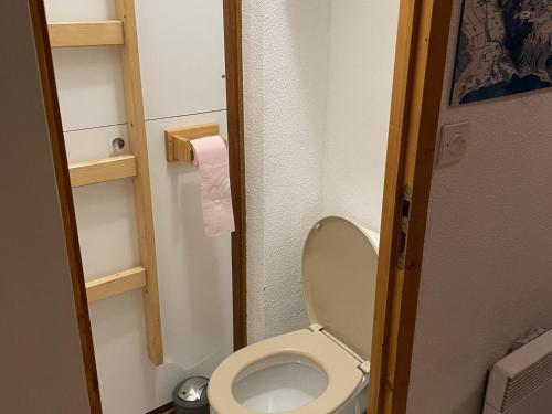 une salle de bain avec toilettes dans une petite pièce dans l'établissement Appartement cosy 3 pièces pour 6 pers., proche télécabine Linga, balcon, garage, animaux admis - FR-1-676-158, à Châtel