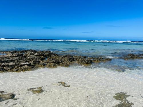 a beach with rocks and the ocean in the background at Bungalow KURA in Moorea