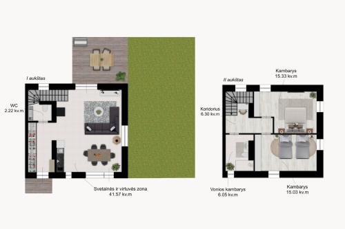 a floor plan of a villa and a house at Pine Home in Druskininkai
