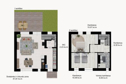 a floor plan of a house at Pine Home in Druskininkai