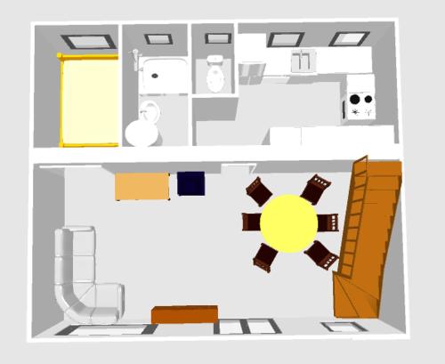a floor plan of a room with a table at Rózsakő Nyaraló in Badacsonytomaj
