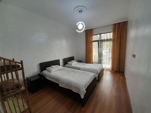 a bedroom with two beds and a window at vila chakvi in Chakvi