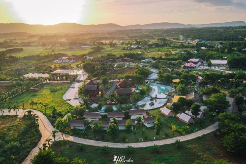 an aerial view of a small village with a river at Tayama Farm Khaoyai in Nakhon Ratchasima