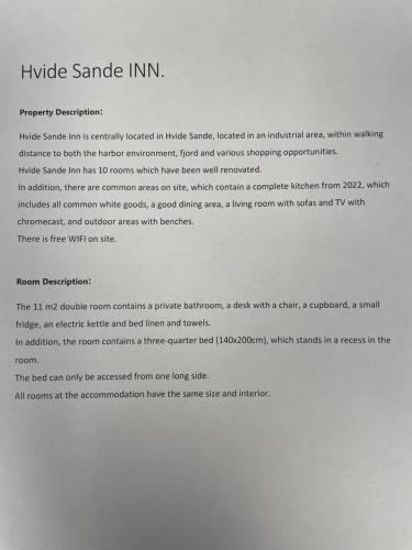 a page of a document with a invoice sample at Hvide Sande Inn in Hvide Sande
