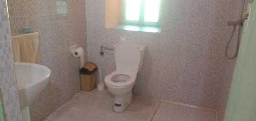een badkamer met een wit toilet en een wastafel bij Hotel Izlane in Imilchil