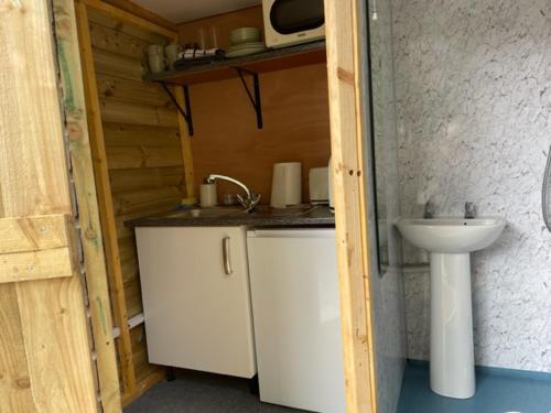 Habitación con baño con lavabo y aseo. en Alnmouth Glamping, en Alnmouth