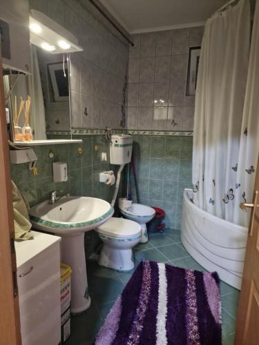 ein Badezimmer mit einem Waschbecken, einem WC und einer Badewanne in der Unterkunft Boletova kuća na dan in Rumenka