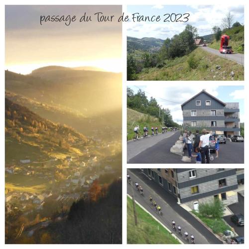 a collage of pictures of people riding bikes on a road at LE MASSIF - Appartement avec vue imprenable in La Bresse
