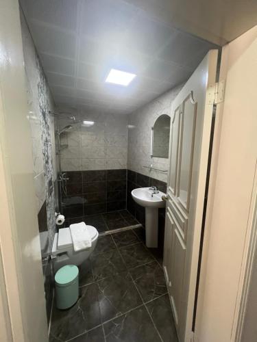 a bathroom with a toilet and a sink at Imperial Apart in İçmeler