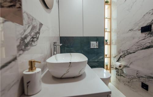 uma casa de banho branca com um lavatório e um WC em Nice Home In Cista Velika With Sauna em Velika Cista