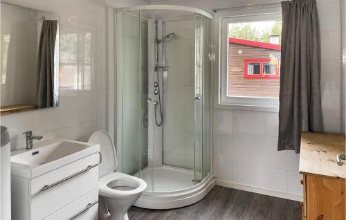 a bathroom with a shower and a toilet and a sink at Gorgeous Home In Grue Finnskog With Kitchen in Svullrya