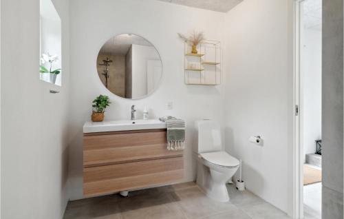 een badkamer met een wastafel, een toilet en een spiegel bij Beautiful Home In Sams With Kitchen in Ballen