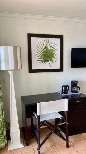 un escritorio con una silla y una mesa con una planta en la pared en Studio vue mer, en Sainte-Anne