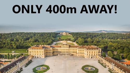 a large building with a sign that reads only zoom away at Vienna Schloss Schönbrunn 6 Appartment in Vienna
