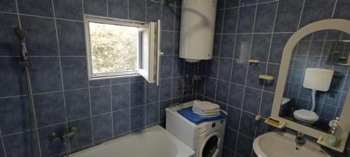 y baño con lavadora y lavamanos. en Apartmani Stojković Kuršumlija en Kuršumlija