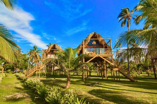 ムクラ島にあるHotel Isla Mucuraのスライド付きのツリーハウスがあるリゾート