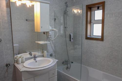 a bathroom with a sink and a glass shower at Martins House in Arouca