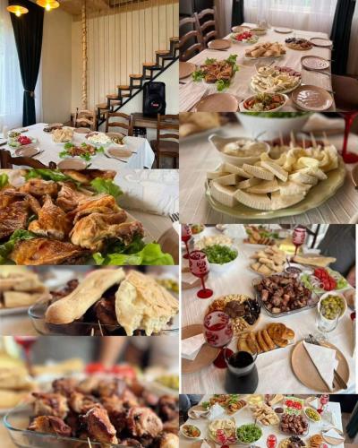 a collage of different pictures of food on a table at Happy days house in Shuakhevi