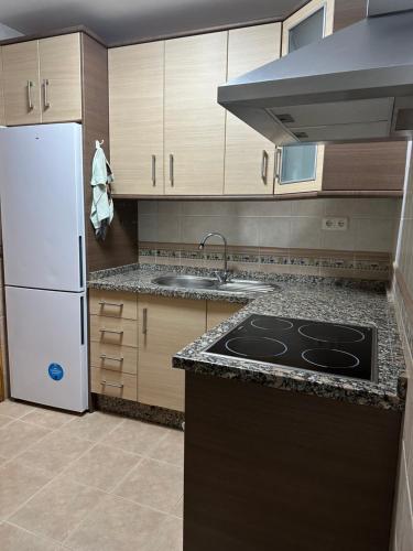 a kitchen with a stove and a sink and a refrigerator at Costa Dorada in Fuengirola