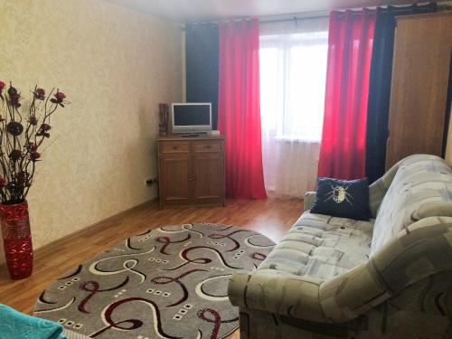 a living room with a couch and a television at Apartment on Malysheva 84-5 in Yekaterinburg