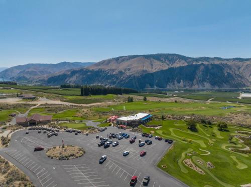 an aerial view of a parking lot at a golf course at Desert Canyon Golf Resort in Orondo