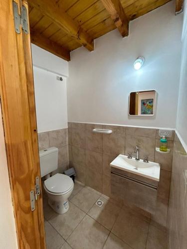 a bathroom with a toilet and a sink at ALBANTA Lago Puelo in Lago Puelo