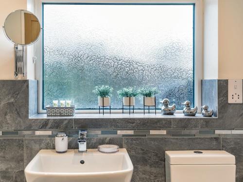 a bathroom with a sink and a window at Carr View Farm in Bamford