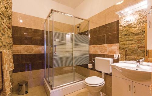 a bathroom with a shower and a toilet and a sink at Family friendly house with a swimming pool Gajana, Fazana - 15385 in Mednjan