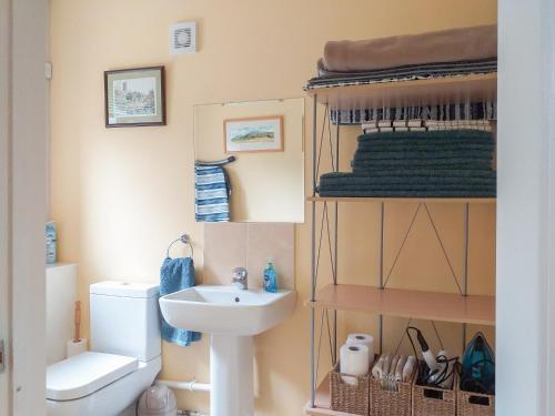 a bathroom with a toilet and a sink at Little Acorns in Great Malvern