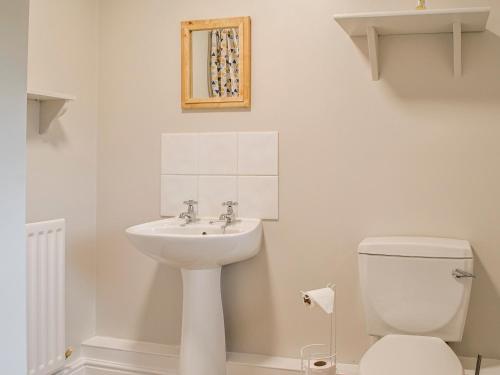 ein Badezimmer mit einem weißen WC und einem Waschbecken in der Unterkunft Ellerton Croft in Wreay