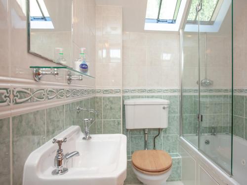 a bathroom with a toilet and a sink and a shower at Atlantic House in Bideford