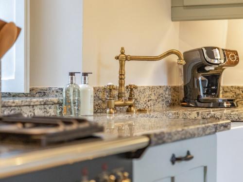 a kitchen counter with a mixer and a sink at Catmint Cottage in Highpeak Junction