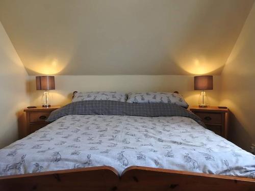 um quarto com uma cama com 2 candeeiros em ambos os lados em Marshfield Annex em Wingfield