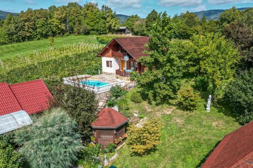 una vista aérea de una casa con piscina en Pool Villa Adonis - Happy Rentals, en Semič
