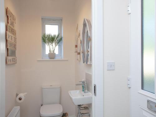 法爾茅斯的住宿－Chy An Mor，一间带卫生间、水槽和窗户的浴室