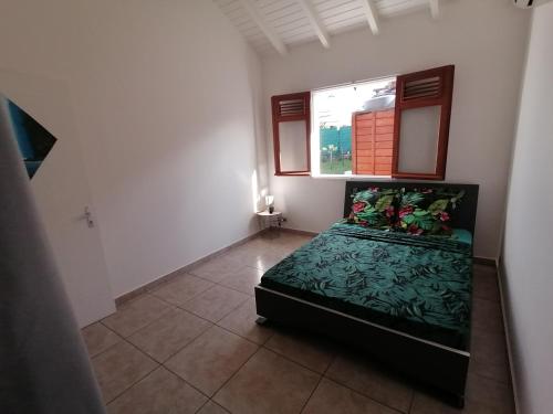 Schlafzimmer mit einem Bett und einem Fenster in der Unterkunft La villa karukera in Sainte-Rose