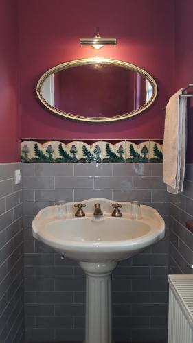 La salle de bains est pourvue d'un lavabo et d'un miroir. dans l'établissement Villa Franzen, à Derenbach