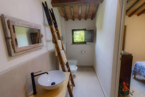 GhizzanoにあるAppartamento con piscina e giardino - Olivoのバスルーム(洗面台、トイレ、鏡付)