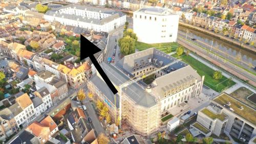 an aerial view of a city with buildings at Casa Christel in Mechelen