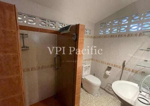 a bathroom with a toilet and a sink and a shower at Jacuzzi Pool Villa Isabelle 1bed in Nathon Bay