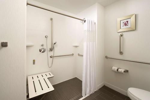 a bathroom with a shower and a toilet at Hampton Inn Huntsville/Village of Providence, AL in Huntsville