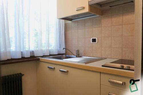 une cuisine avec un évier et une fenêtre dans l'établissement HOTIDAY Residence Campiglio, à Madonna di Campiglio