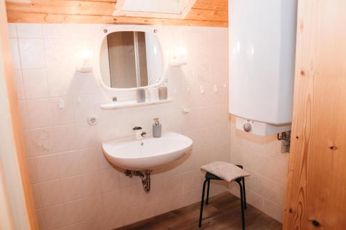 上斯陶芬的住宿－Alphütte Tronsberg，一间带水槽和镜子的浴室