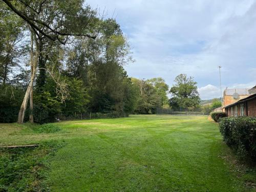 a large yard with green grass and trees at Yu’s Guest House in Sevenoaks