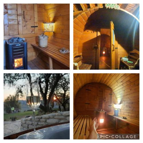 a collage of four pictures of a building with a fireplace at Re Piano appartamento I Fiori in Modigliana