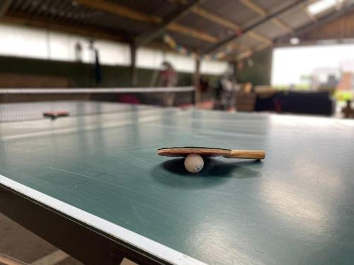 a ping pong paddle on top of a table at Groepsaccommodatie op natuurboerderij Huize Blokland in Hem