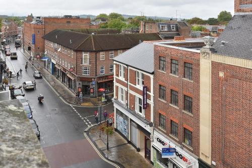 an overhead view of a city street with buildings at The Bocardo Hotel in Oxford