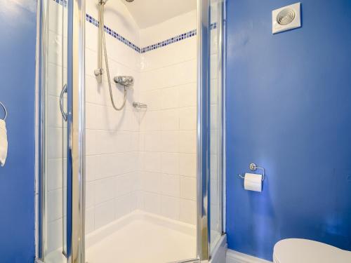 a bathroom with a shower and a toilet at Cove View Cottage in Malham